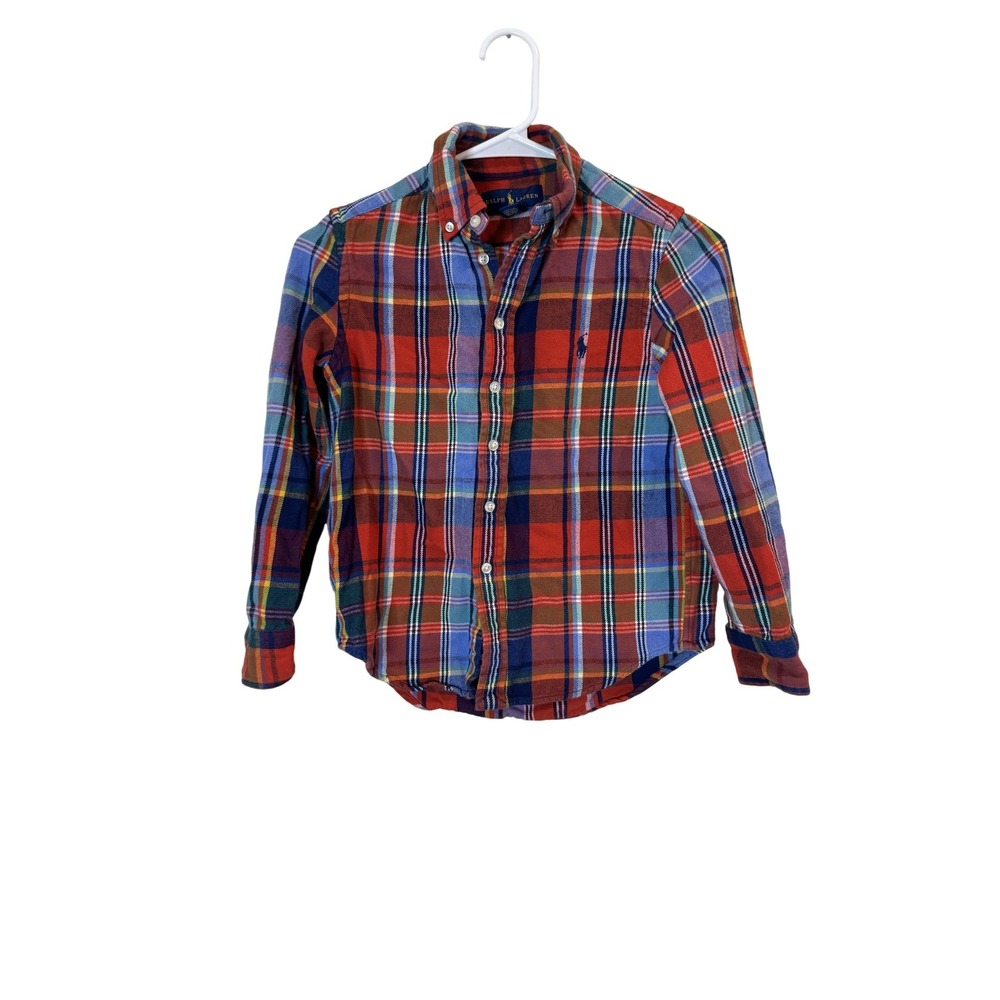Polo Ralph Lauren Shirt Boys Small 8 Red Blue Plaid Flannel Button‎ Down Tartan